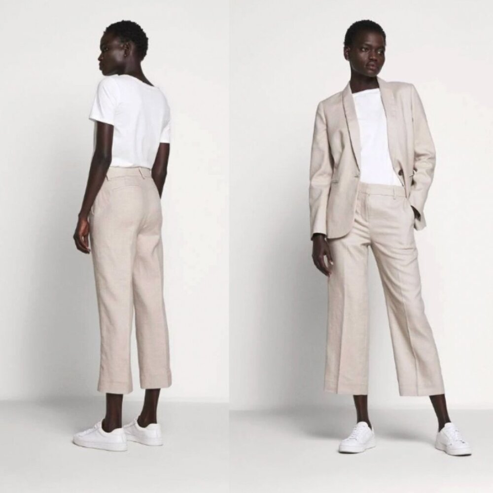 J.Crew Peyton Pant in Stretch Linen Beige Cropped Wide Leg Trousers‎ Size 10